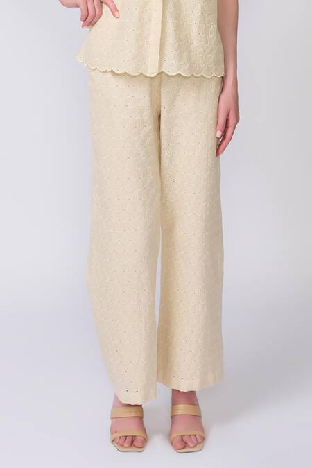 Buy Verano By Tanya Ivory Cotton Embroidery Camila Thread Straight Fit Trouser Online at Aza Fashions Buy_Verano By Tanya_Ivory Cotton Embroidery Camila Thread Straight Fit Trouser _Online_at_Aza_Fashions