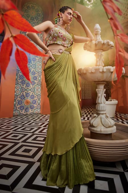 Show Shaa Mandira Pre-Draped Saree & Waist Belt Set 