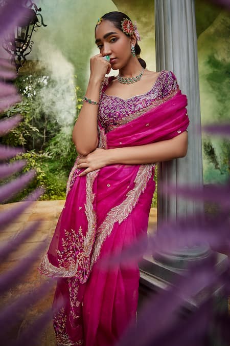 Show Shaa Floral Leaf Embroidered Saree With Blouse 