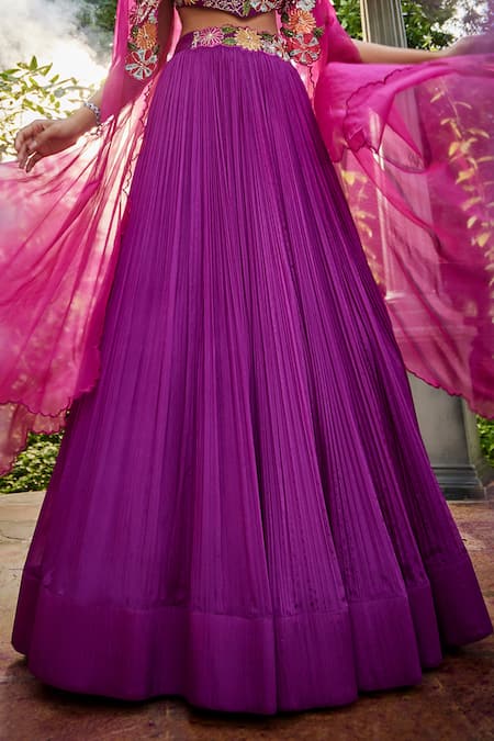 Buy Show Shaa Purple Chanderi, Chiffon Embroidery Round Saanvi Gathered Lehenga And Cape Set Online at Aza Fashions Buy_Show Shaa_Purple Chanderi, Chiffon Embroidery Round Saanvi Gathered Lehenga And Cape Set _Online_at_Aza_Fashions