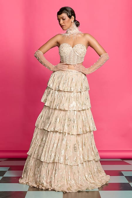 Priyanka Jain Glimmering Bloom Tiered Lehenga With Corset Blouse 