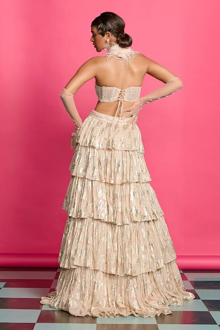 Priyanka Jain Glimmering Bloom Tiered Lehenga Set 