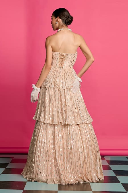 Priyanka Jain Glittery Flora Pattern Tiered Corset Gown 