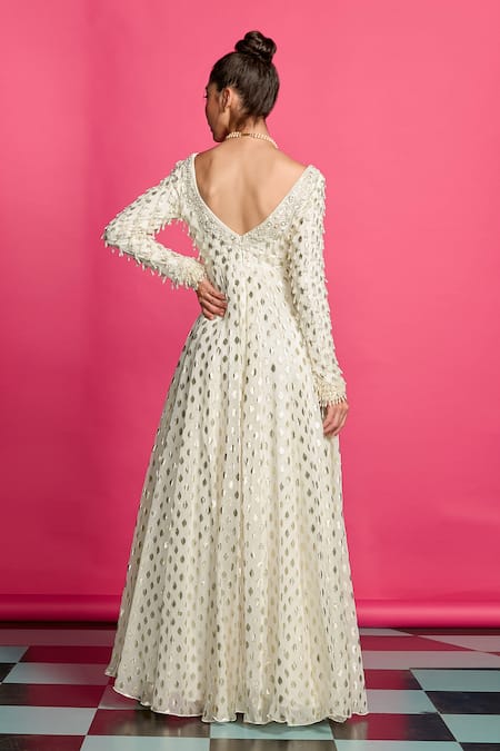 Priyanka Jain Glittery Fleur Pattern & Pearl Tassel Embellished Anarkali Set 