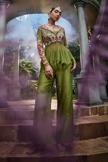 Show Shaa Adhira Floral Embroidered Peplum Tunic & Pant Set 