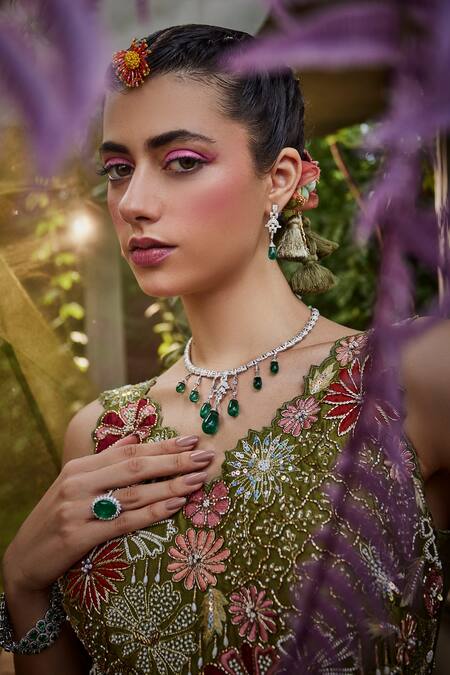 Buy Show Shaa Green Chiffon, Chanderi, Crepe Embroidery V-neck Pankhuri Floral Anarkali Online at Aza Fashions Buy_Show Shaa_Green Chiffon, Chanderi, Crepe Embroidery V-neck Pankhuri Floral Anarkali _Online_at_Aza_Fashions