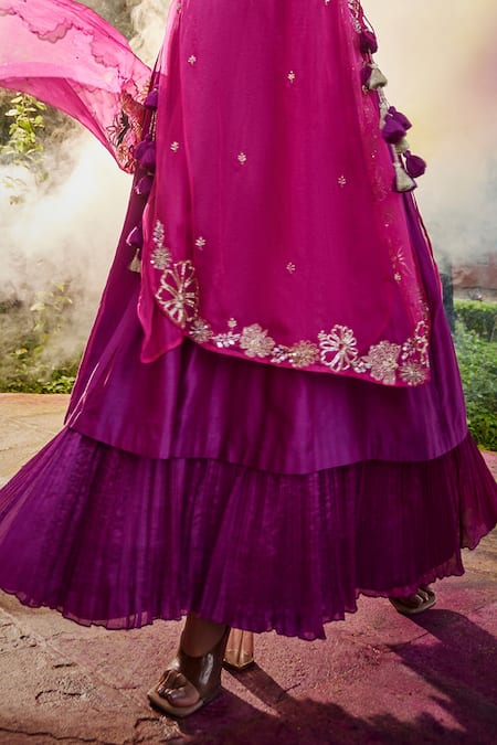 Show Shaa Magenta Chiffon, Chanderi, Organza, Crepe Roohani Layered Gown With Angarkha Online at Aza Fashions Show Shaa_Magenta Chiffon, Chanderi, Organza, Crepe Roohani Layered Gown With Angarkha _Online_at_Aza_Fashions