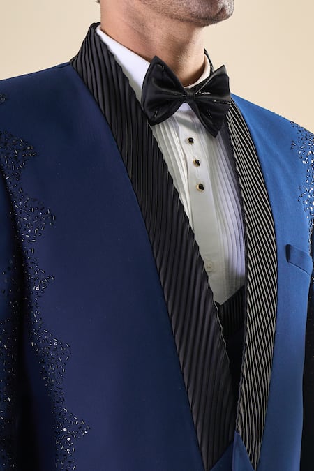 Shop Arihant Rai Sinha Blue Polyester Beads, Sequins Hand Embroidered Tuxedo Pant Set Online at Aza Fashions Shop_Arihant Rai Sinha_Blue Polyester Beads, Sequins Hand Embroidered Tuxedo Pant Set _Online_at_Aza_Fashions