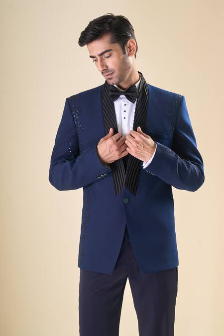 Buy Arihant Rai Sinha Blue Polyester Beads, Sequins Hand Embroidered Tuxedo Pant Set Buy_Arihant Rai Sinha_Blue Polyester Beads, Sequins Hand Embroidered Tuxedo Pant Set