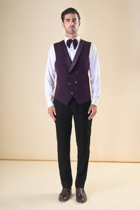 Buy_Arihant Rai Sinha_Purple Polyester, Cotton Sequins, Beads Hand Embroidered Tuxedo Bow Set _Online_at_Aza_Fashions
