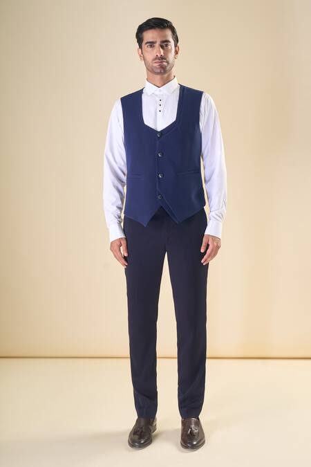 Buy Arihant Rai Sinha Blue Polyester Sequins, Beads Hand Embroidered Tuxedo Bow Set Online at Aza Fashions Buy_Arihant Rai Sinha_Blue Polyester Sequins, Beads Hand Embroidered Tuxedo Bow Set _Online_at_Aza_Fashions