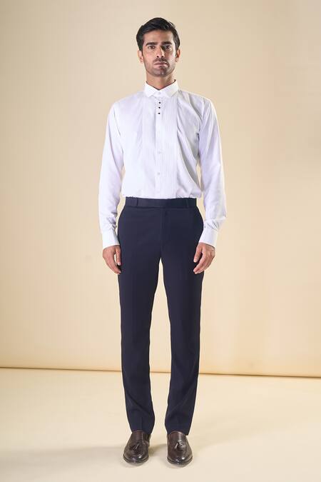 Buy_Arihant Rai Sinha_Blue Polyester, Silk Beads Hand Embroidered Tuxedo Pant Set _Online_at_Aza_Fashions