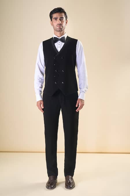 Shop_Arihant Rai Sinha_Black Polyester, Silk Sequins, Beads Hand Embroidered Tuxedo Bow Set _Online_at_Aza_Fashions