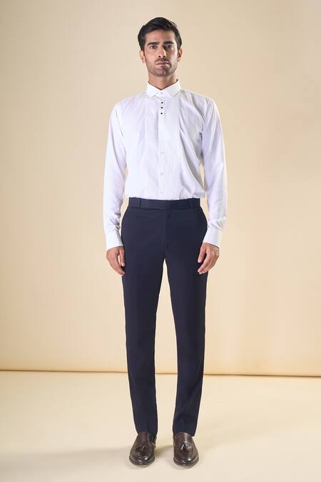 Buy_Arihant Rai Sinha_Blue Polyester, Silk Sequins, Beads Hand Embroidered Tuxedo Set With Bow _Online_at_Aza_Fashions