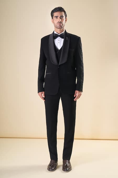 Shop Arihant Rai Sinha Black Polyester, Cotton, Silk Beads Hand Embroidered Tuxedo Set Online at Aza Fashions Shop_Arihant Rai Sinha_Black Polyester, Cotton, Silk Beads Hand Embroidered Tuxedo Set _Online_at_Aza_Fashions