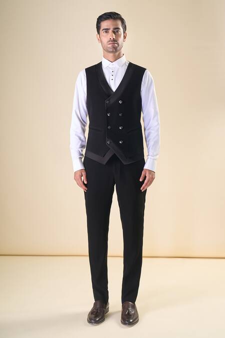 Buy_Arihant Rai Sinha_Black Polyester, Silk, Cotton Sequins, Embroidery Thread Hand Tuxedo Set _Online_at_Aza_Fashions