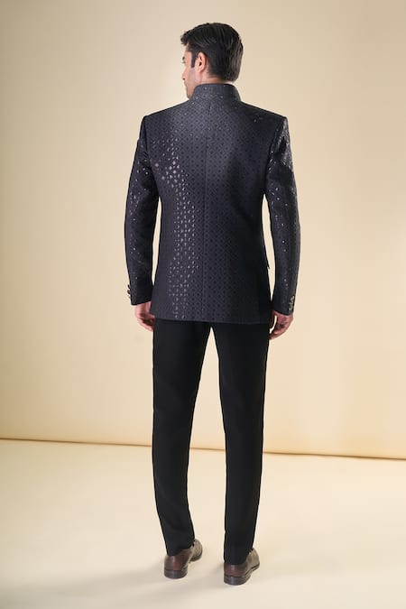 Arihant Rai Sinha Black Sequins Embroidered Tuxedo Set With Bow 