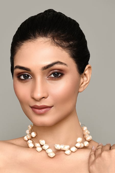 Nazaakat By Samara Singh Pearl Zircon Embellished Layered Necklace 