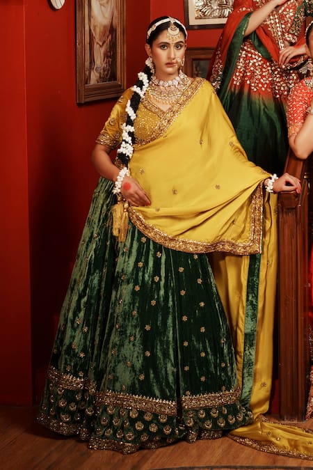 House Of Anmol Jain Hand Embroidered Velvet Lehenga Set 