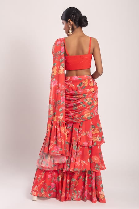 Shop_Tuli_Red Georgette Sequins Sweetheart Neck Asa Embroidered Blouse _at_Aza_Fashions