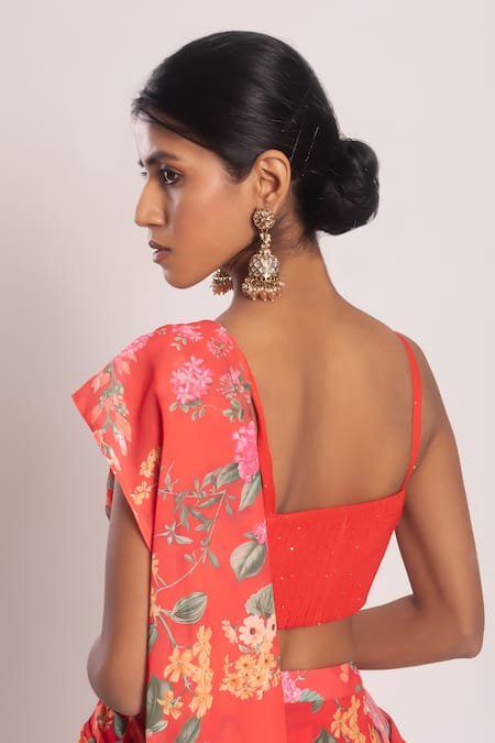 Buy_Tuli_Red Georgette Sequins Sweetheart Neck Asa Embroidered Blouse _Online_at_Aza_Fashions