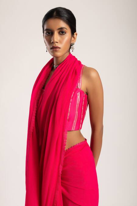 Shop_Tuli_Pink Georgette Patali Lace Embroidered Border Saree _Online_at_Aza_Fashions