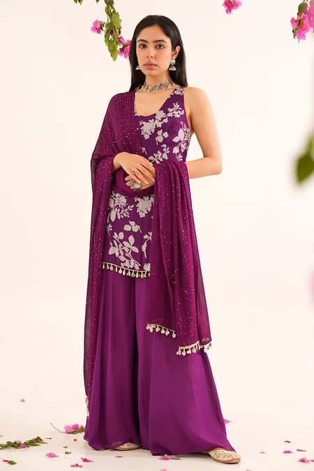 Buy_Tuli_Purple Georgette Sequins, Embroidery Raga And Thread Work Dupatta _Online_at_Aza_Fashions