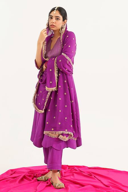 Shop_Tuli_Purple Georgette Embroidery Sudara Girija Thread Work Dupatta _at_Aza_Fashions