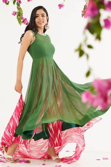 Shop_Tuli_Pink Chiffon Raga Meena Zigzag Print Dupatta _at_Aza_Fashions