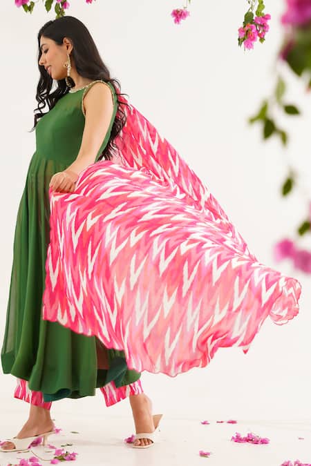 Buy_Tuli_Pink Chiffon Raga Meena Zigzag Print Dupatta _Online_at_Aza_Fashions