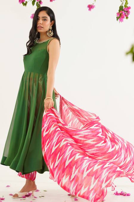 Shop_Tuli_Pink Chiffon Raga Meena Zigzag Print Dupatta _Online_at_Aza_Fashions