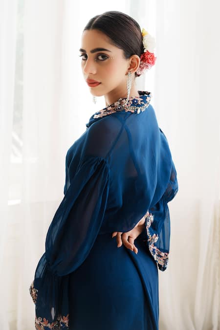House Of Anmol Jain Indrani Hand Embroidered Shirt With Draped Skirt 