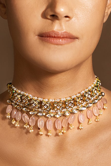 Joules by Radhika Pink Stone Enchanting Floral Studded Choker 