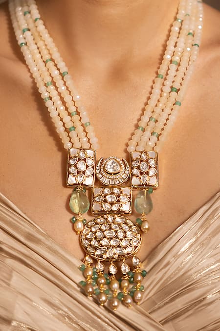 Shop Joules By Radhika Gold Plated Geometric Pendant Stone Embellished Necklace at Aza Fashions Shop_Joules By Radhika_Gold Plated Geometric Pendant Stone Embellished Necklace _at_Aza_Fashions