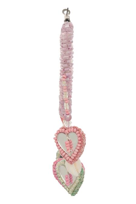 Nazaakat By Samara Singh_Green Beads, Mirrors Queen Of Hearts Embellished Hoops _Online_at_Aza_Fashions