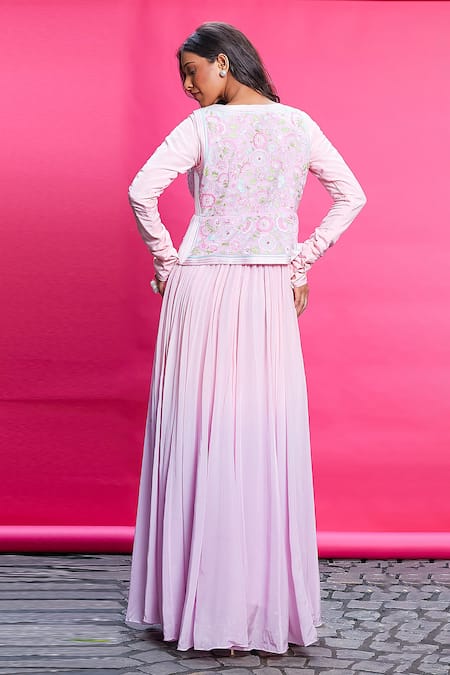 Priyanka Jain Floral Embroidered Waistcoat With Anarkali 
