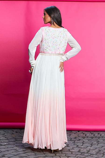 Priyanka Jain Ombre Anarkali With Floral Embroidered Waistcoat 