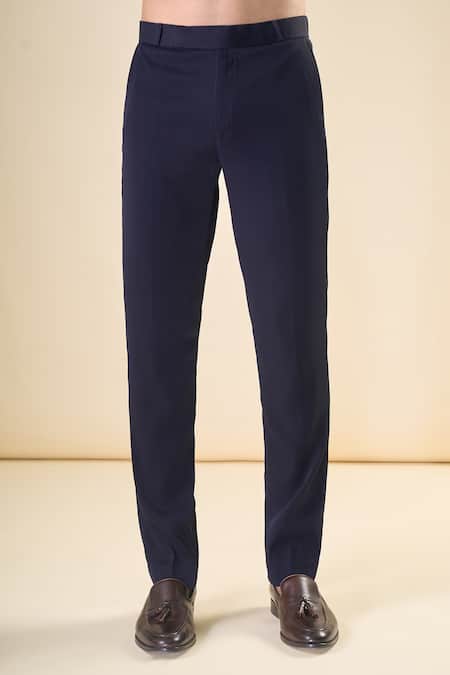 Shop_Arihant Rai Sinha_Navy Polyester, Cotton, Silk Cut Work Cutdana Hand Embroidered Tuxedo Set _Online_at_Aza_Fashions