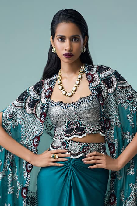 Nupur Kanoi Bahar Embroidered Cape Pick Up Skirt Set 