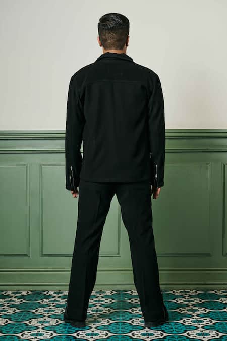 Shop_Asuka_Black Lachka Solid Zip-up Jacket With Pant _at_Aza_Fashions
