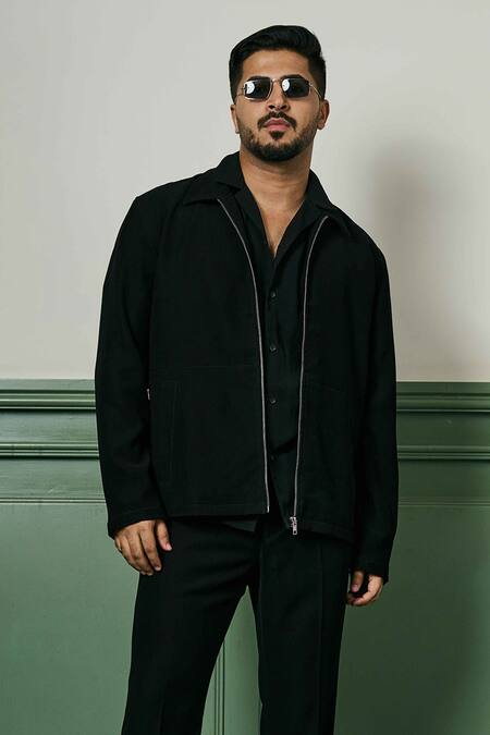 Asuka_Black Lachka Solid Zip-up Jacket With Pant _Online_at_Aza_Fashions