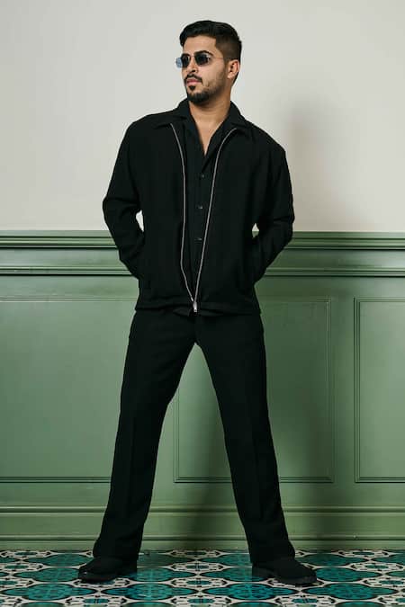 Buy_Asuka_Black Lachka Solid Zip-up Jacket With Pant _Online_at_Aza_Fashions