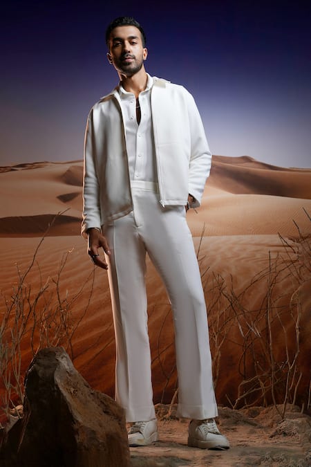 Asuka White Lachka Plain Zip-up Jacket With Straight Pant 