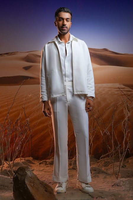 Shop_Asuka_White Lachka Plain Zip-up Jacket With Straight Pant _at_Aza_Fashions