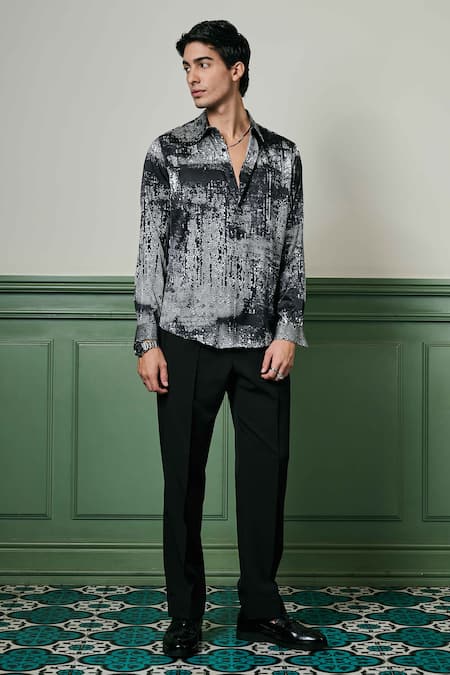 Asuka_Black Silk Eclipse Harmony Abstract Print Shirt _Online_at_Aza_Fashions