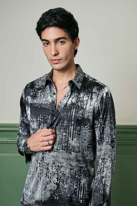 Buy_Asuka_Black Silk Eclipse Harmony Abstract Print Shirt _Online_at_Aza_Fashions