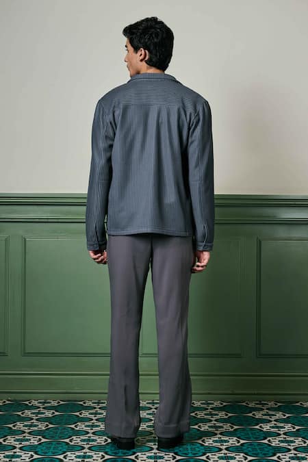 Shop Asuka Grey Cotton, Spandex Textured Knit Jacket at Aza Fashions Shop_Asuka_Grey Cotton, Spandex Textured Knit Jacket _at_Aza_Fashions