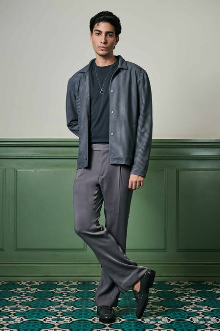 Buy Asuka Grey Cotton, Spandex Textured Knit Jacket Online at Aza Fashions Buy_Asuka_Grey Cotton, Spandex Textured Knit Jacket _Online_at_Aza_Fashions