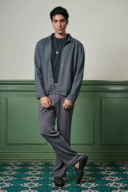 Shop Asuka Grey Cotton, Spandex Textured Knit Jacket Online at Aza Fashions Shop_Asuka_Grey Cotton, Spandex Textured Knit Jacket _Online_at_Aza_Fashions