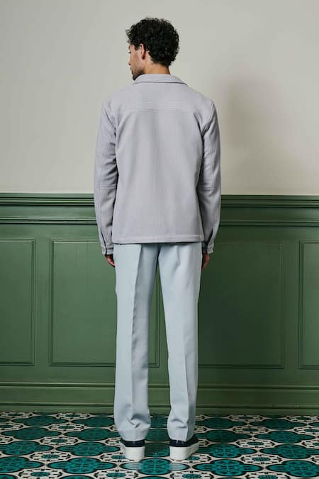 Shop_Asuka_Grey Cotton, Spandex Light Textured Knit Jacket _at_Aza_Fashions